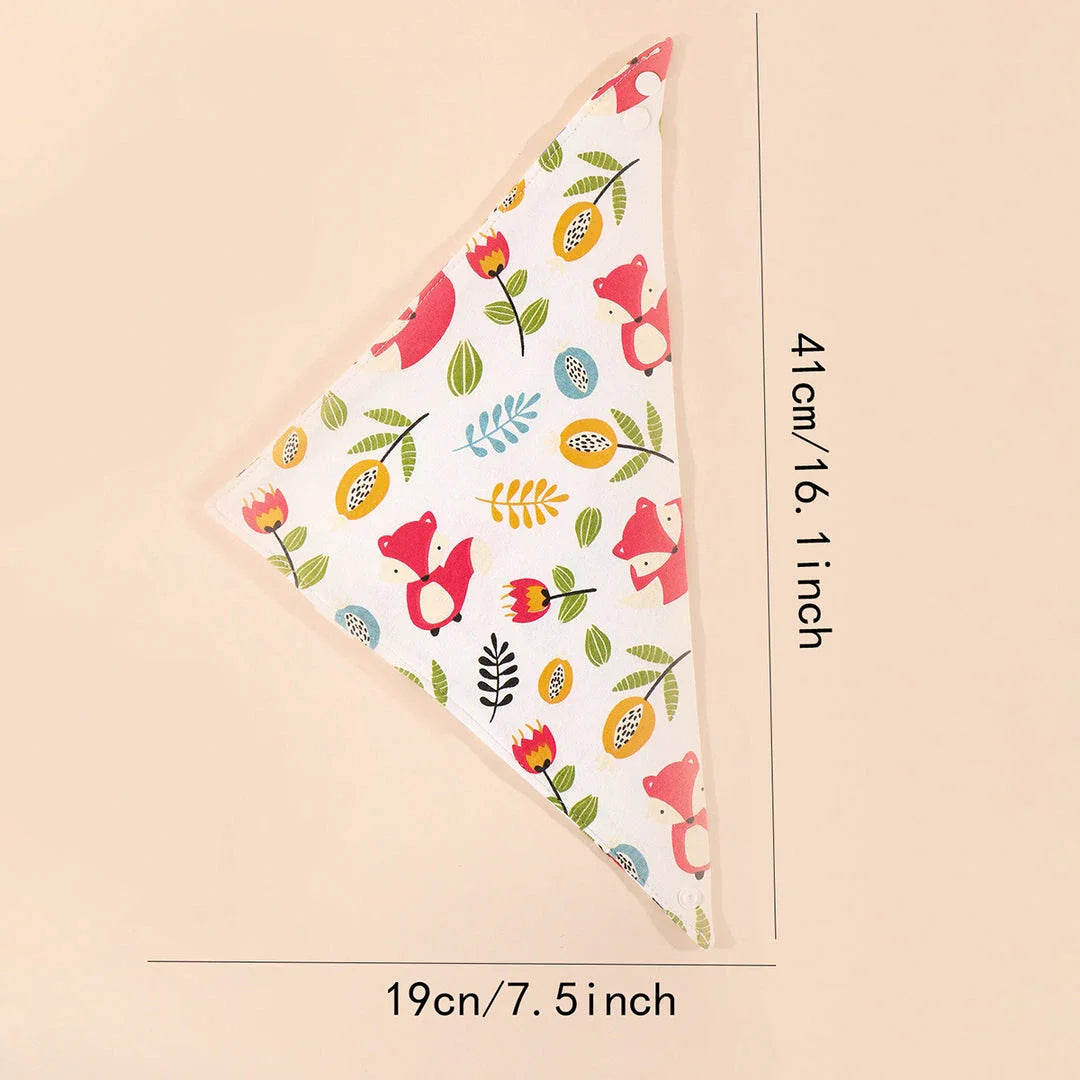 A set of fashionable cotton baby bandana bibs in various prints and colours, designed to keep your little one dry and stylish.