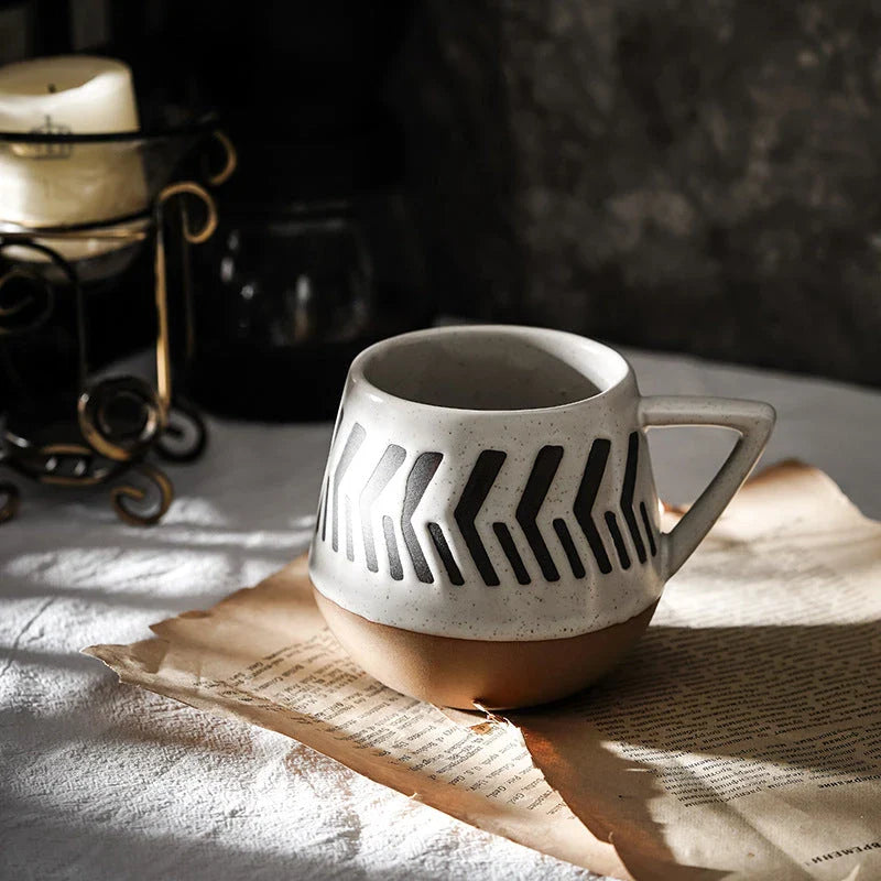 Unique hand-painted ceramic mug with retro Nordic design, featuring a large capacity and durable construction for everyday use