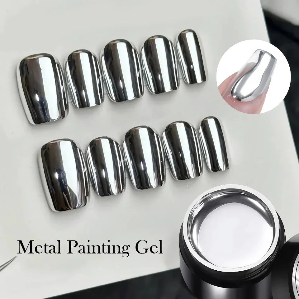5ml Super Bright Silver Metallic Gel Nail Polish - Shimmering mirror-like finish for stunning nail art designs