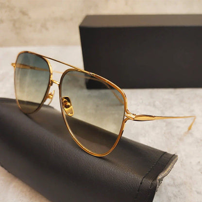 Premium pure titanium frame classic vintage pilot sunglasses with UV400 protection and gold finish