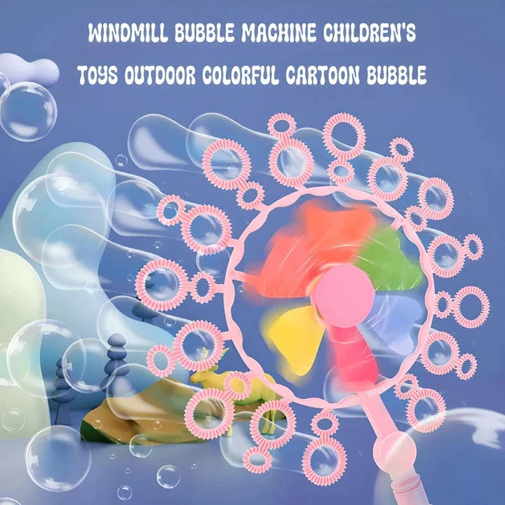 Colourful and durable bubble-blowing windmill wand for enchanting outdoor fun