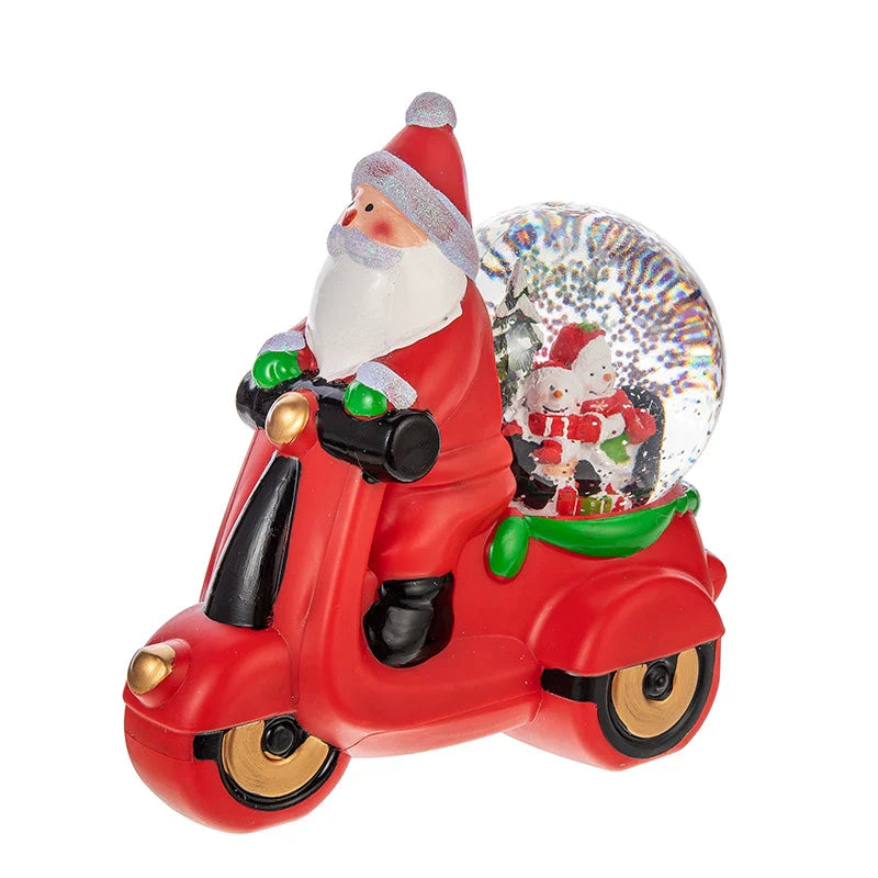 Festive music box Christmas ornaments with Santa Claus and snowman designs, creating a delightful holiday ambiance