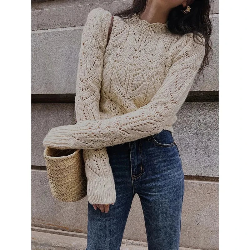 Cosy crochet air conditioning jumper made from premium wool with a unique hollow-out design for breathability