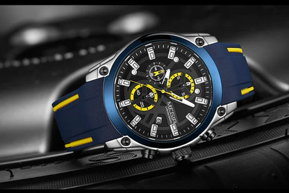 Trendha Multipurpose Sports Silicone Watch with Black Steel Case, Blue Ribbon, Durable Silicone Strap, and Precise Quartz Movement