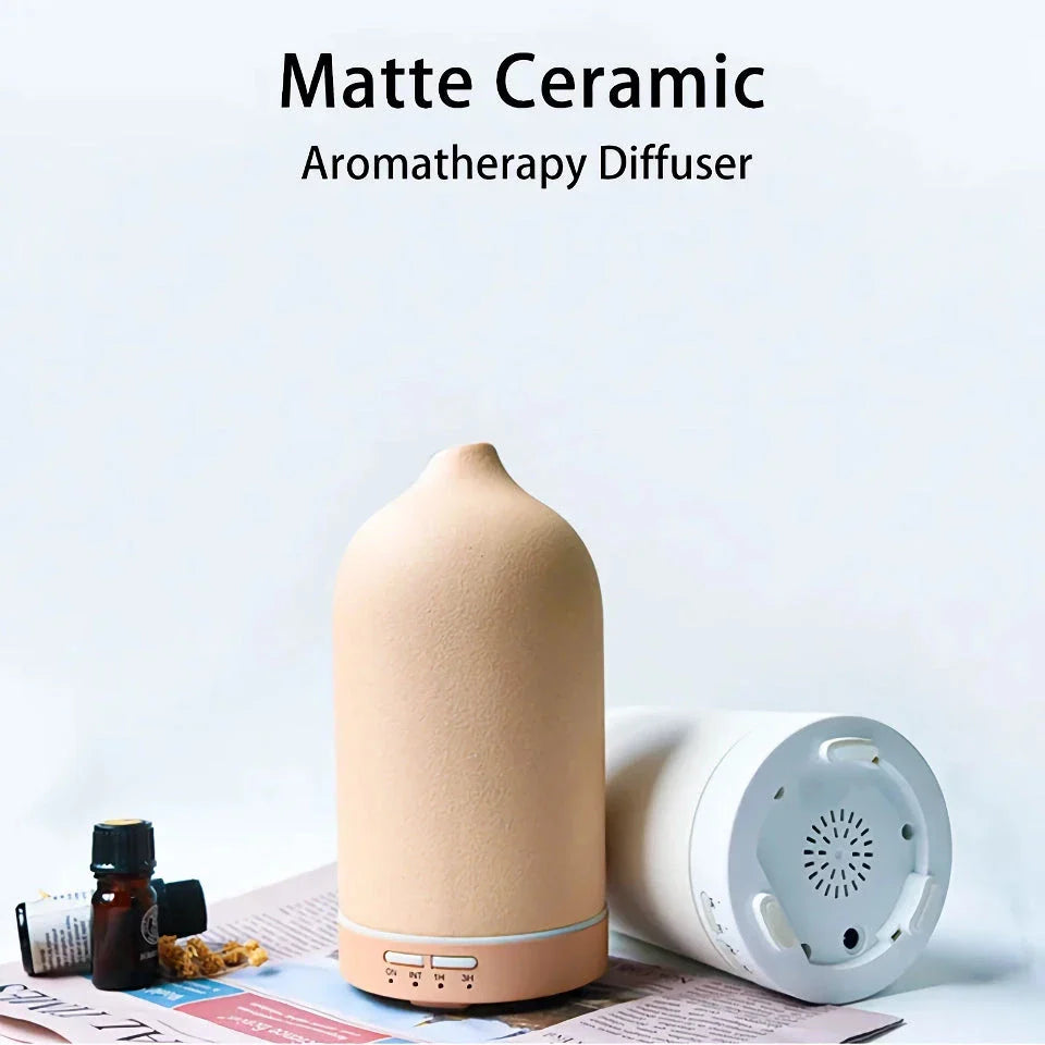 Elegant ceramic ultrasonic essential oil diffuser with timer and night light function for home ambiance and aromatherapy