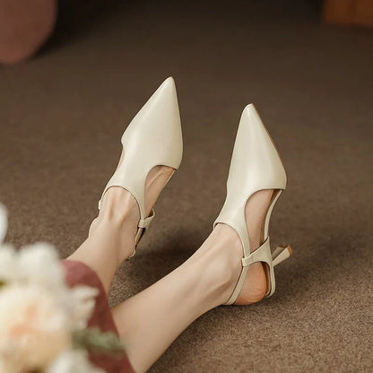 Elegant leather pointed toe high heel sandals with a sleek, sophisticated design and premium construction for a stylish and comfortable look.