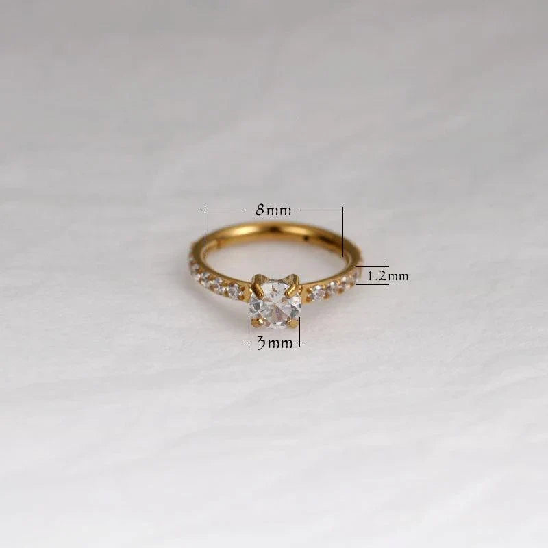 Elegant 8mm zircon stud earrings in white, green, and gold colours, showcasing premium quality and a timeless design