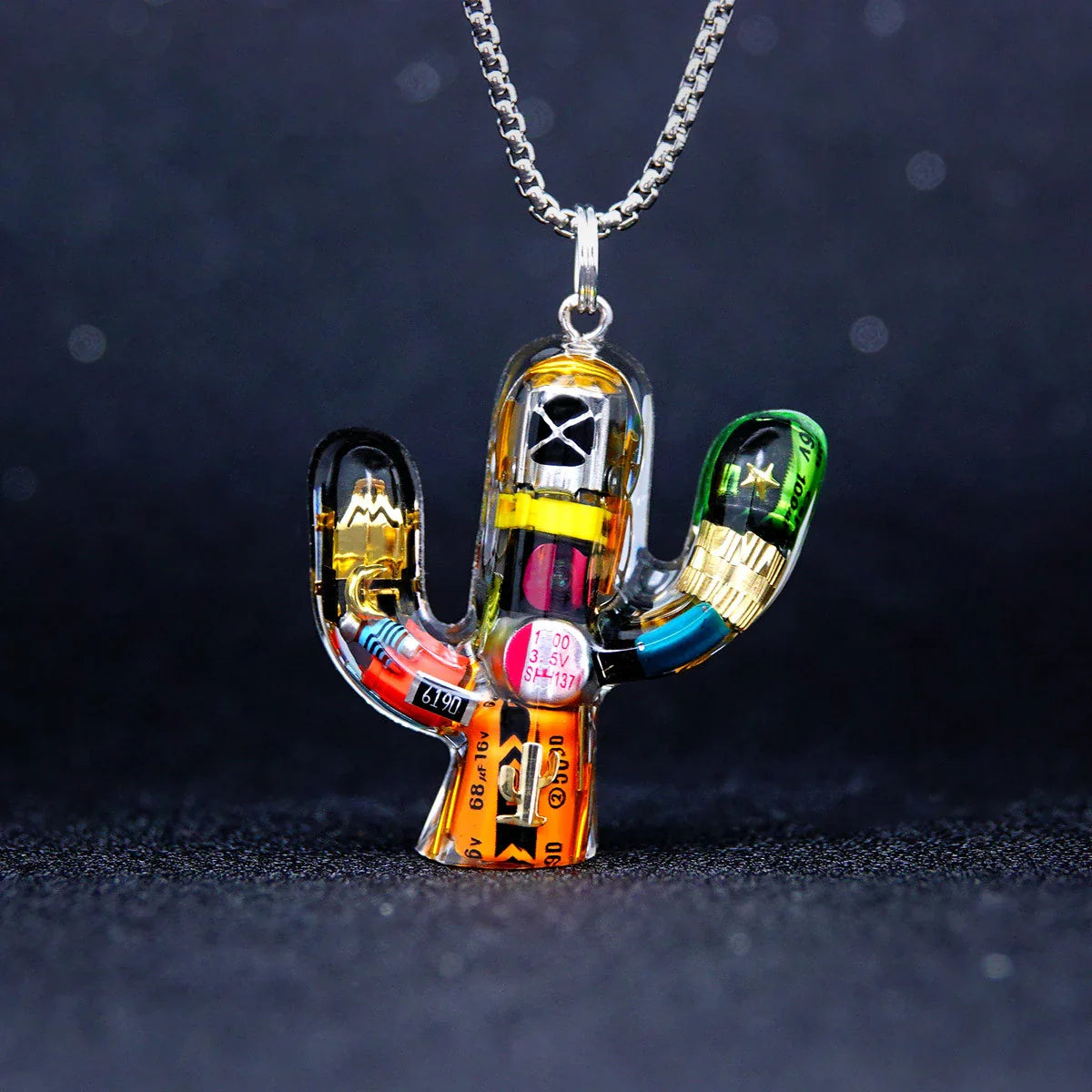 Cactus-shaped pendant necklace made of durable titanium steel with a minimalist geometric design for a sophisticated, versatile accessory
