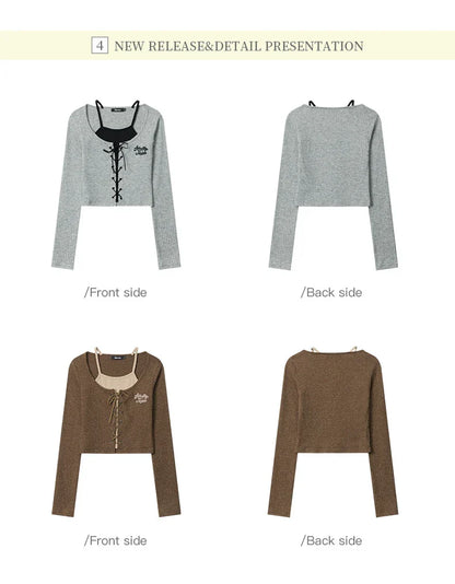 Elegant and cosy embroidered knit cardigan in grey and coffee colours, featuring long sleeves and a slim fit silhouette for stylish British women