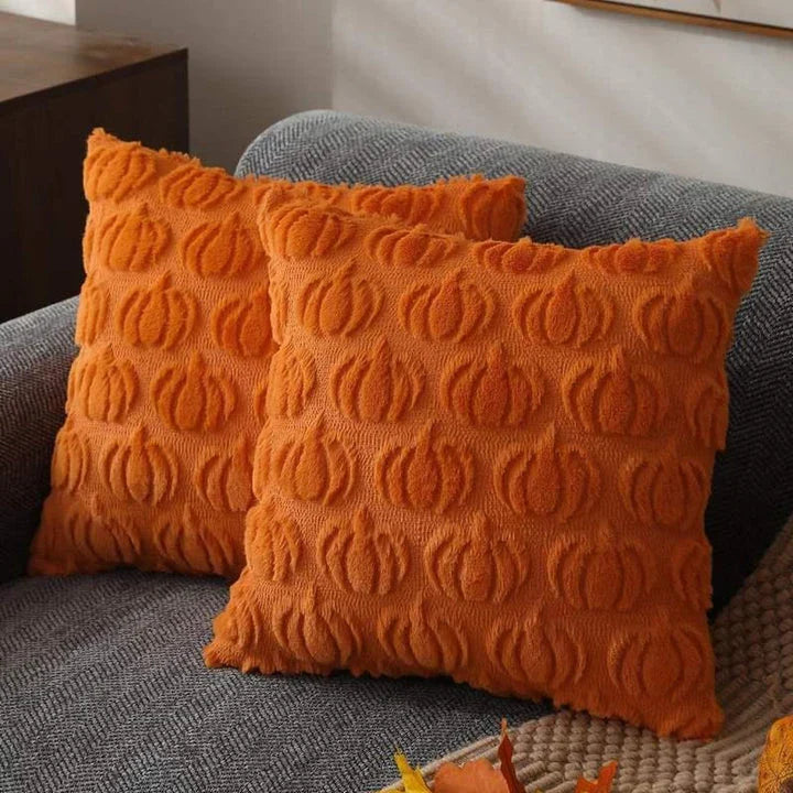 Cosy brown pumpkin-themed cushion cover for autumn home decor