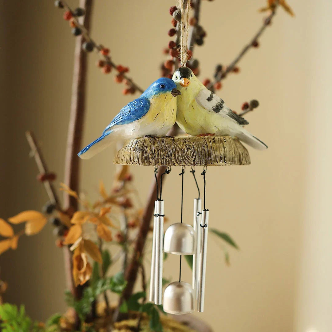 Enchanting resin birds wind chime with gracefully swaying birds and melodious copper chimes, perfect for indoor and outdoor decor