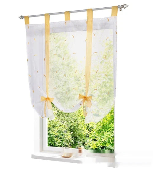 Premium embroidered curtain with adjustable rod in various sizes, showcasing a delicate floral pattern for a refined pastoral charm in the home.