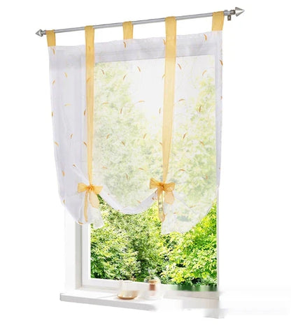 Premium embroidered curtain with adjustable rod in various sizes, showcasing a delicate floral pattern for a refined pastoral charm in the home.