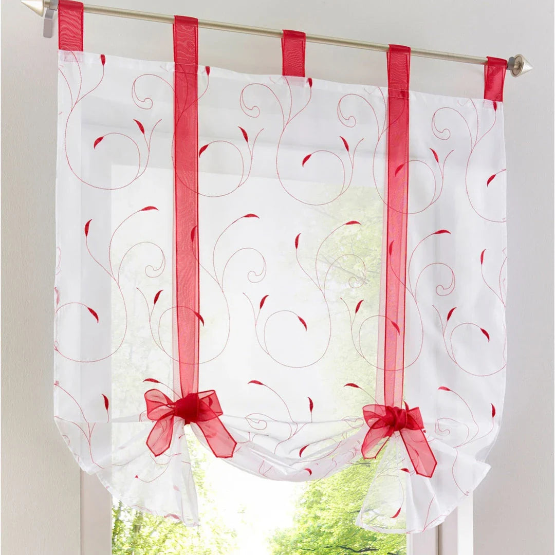 Premium embroidered curtain with adjustable rod in various sizes, showcasing a delicate floral pattern for a refined pastoral charm in the home.