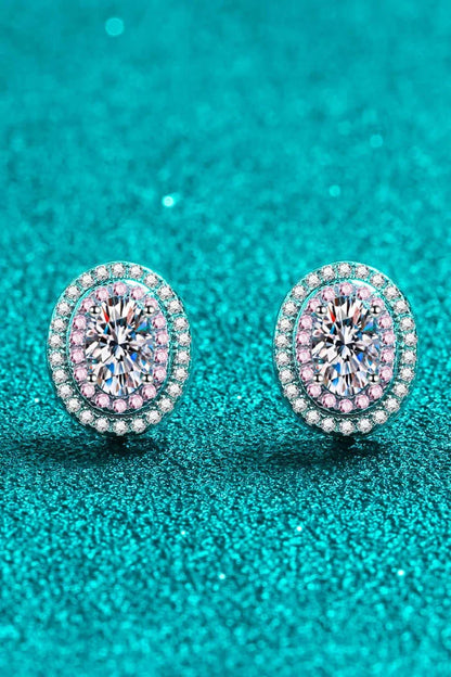 Elegant platinum-plated moissanite stud earrings with a minimalist design and sparkling stones