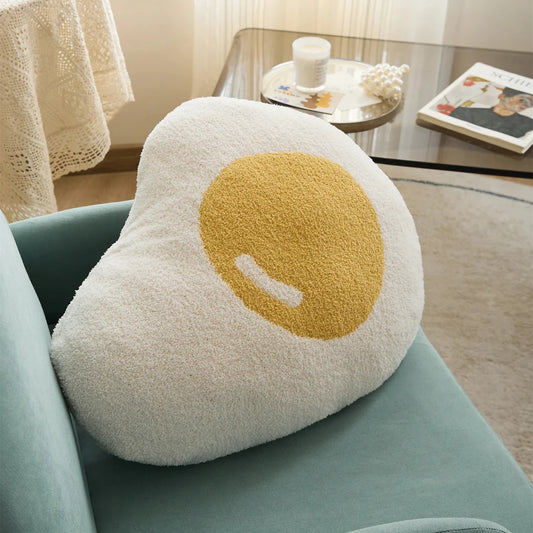 Cosy and charming kawaii fried egg throw pillow with plush microfiber fabric and cotton filling for stylish home decor
