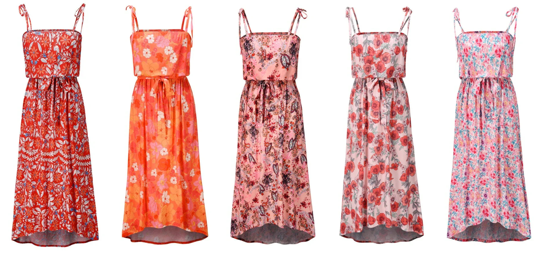 Printed camisole dress with a flattering mid-length swing skirt and a high-waisted design for a stylish, figure-enhancing look.