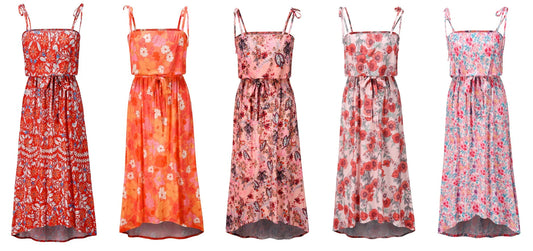 Printed camisole dress with a flattering mid-length swing skirt and a high-waisted design for a stylish, figure-enhancing look.
