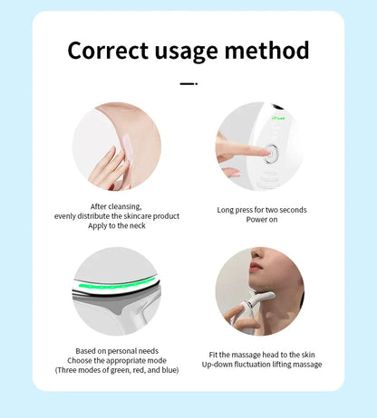 Neck and Face Beauty Device with Colorful LED Photon Therapy for Skin Tightening, Wrinkle Reduction and Double Chin Removal