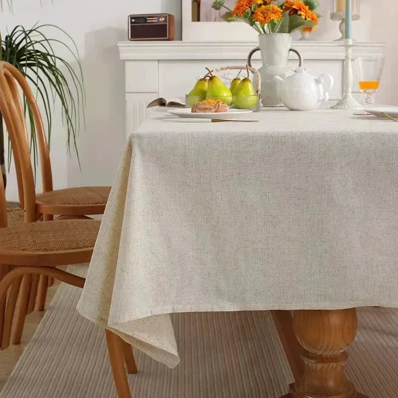 Elegant flax fabric tablecloth in various sizes, perfect for weddings, home parties, and dining banquets