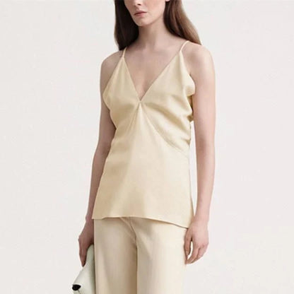 Elegant summer camisole with v-neck and backless design, made from soft viscose fabric for comfort and style