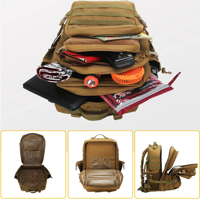 Oxford fabric waterproof backpack with large 45-litre capacity, multiple pockets, and comfortable padded straps for daily use and outdoor adventures