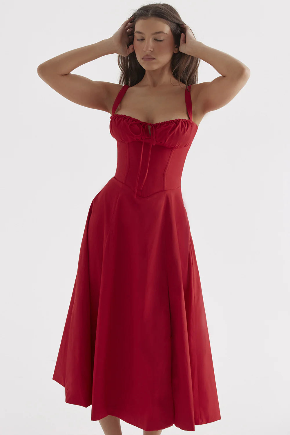 A stylish suspender dress made of premium polyester with a French high-split design, available in a range of vibrant solid colours for versatile summer wear.