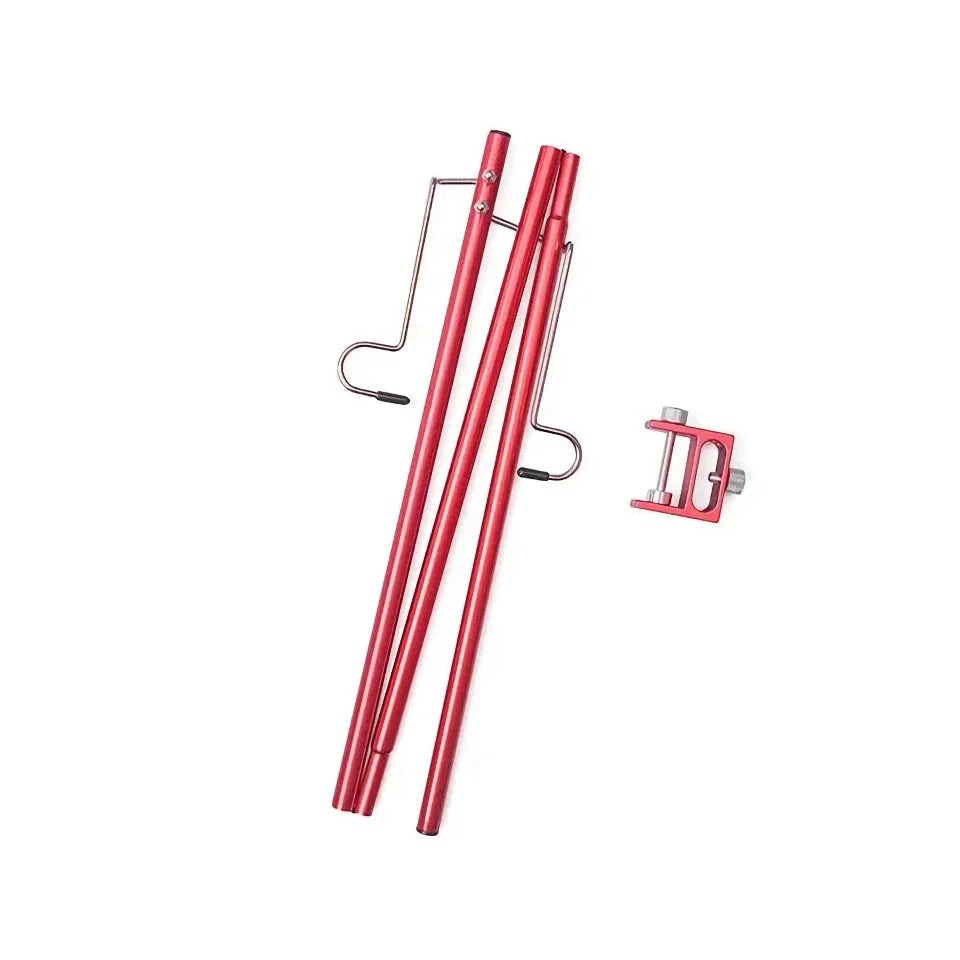 Adjustable camping lantern stand with detachable hangers, made of corrosion-resistant stainless steel and aluminium alloy for stable and elevated lighting.