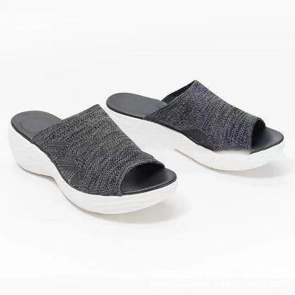 Plus size women's sporty sandals in blue, black, and pink colours featuring a chic fishmouth toe design and a comfortable, supportive sole