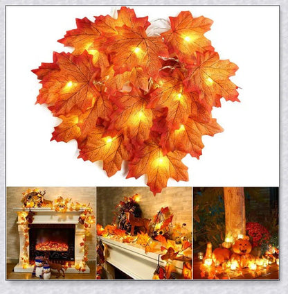 Mapelite Halloween Maple Leaf LED Light String - Realistic artificial leaves, soft warm glow, energy-efficient LED lights for festive home decor