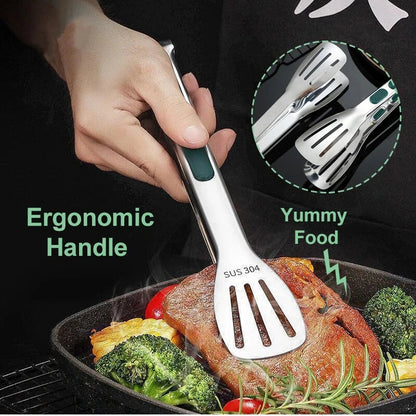 Stainless steel non-slip food tongs for cooking, serving, and handling hot dishes in the kitchen