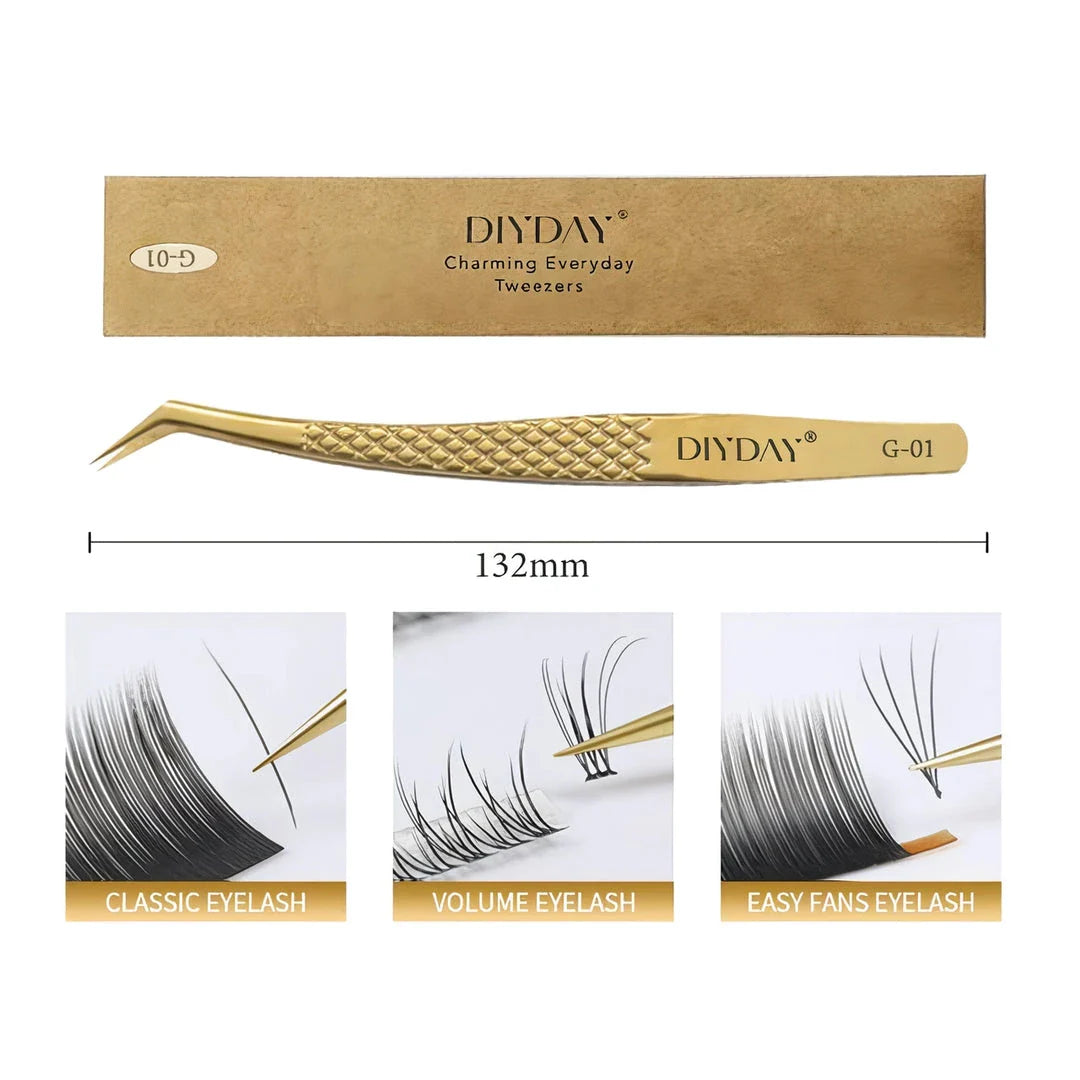 Premium precision anti-slip eyelash extension tweezers made with durable stainless steel for flawless lash application