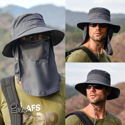 Premium fisherman cap with quick-drying fabric, UV protection, and removable face and neck cover