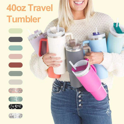 Premium insulated travel mug with straw, made of high-quality stainless steel to keep drinks hot or cold for up to 24 hours