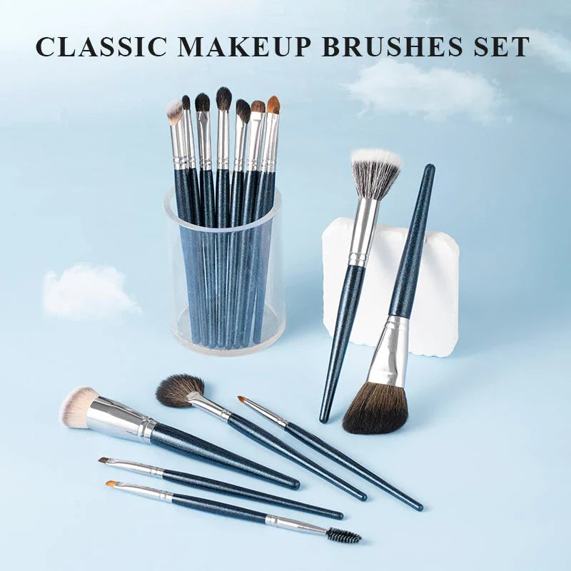 Premium natural goat hair makeup brush set with wooden handles for professional-level makeup application