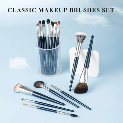 Premium natural goat hair makeup brush set with wooden handles for professional-level makeup application
