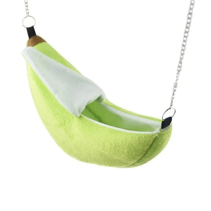 Cosy banana-shaped plush and fleece pet hammock in various vibrant colours for small animals like cats and rabbits