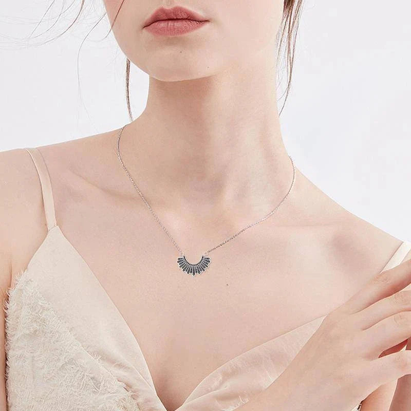 Elegant silver necklace inspired by the iconic 'dissenting' collar worn by Supreme Court Justice Ruth Bader Ginsburg