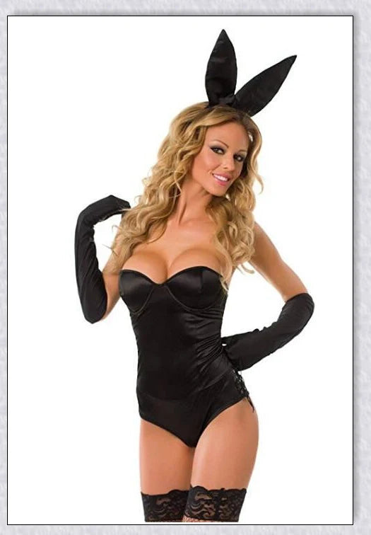 Elegant velvet bunny costume with a captivating design, perfect for Halloween, roleplay, and costume parties