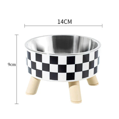 Elevated cat feeder bowl with anti-choking design, made of durable PP plastic and stainless steel for a comfortable and mess-free mealtime