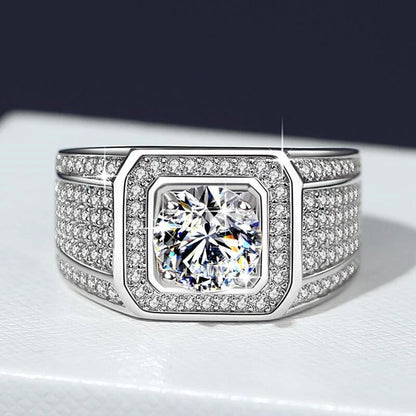 Elegant 2-carat diamond inlaid men's ring with a sleek, geometric design and adjustable fit