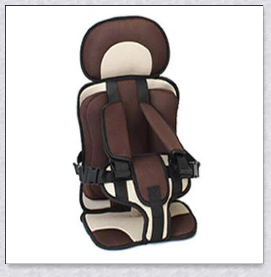 Adjustable infant car seat cushion with 5-point harness, plush padding, and foldable design for safe and comfortable travel with children