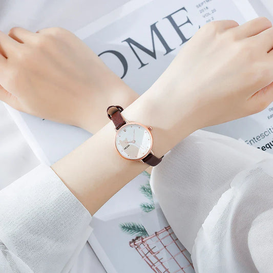 Elegant luxury women's watch with a sleek, minimalist design and a premium PU leather strap