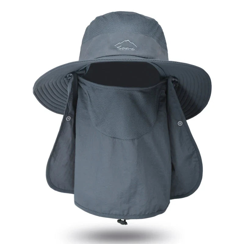 Premium fisherman cap with quick-drying fabric, UV protection, and removable face and neck cover