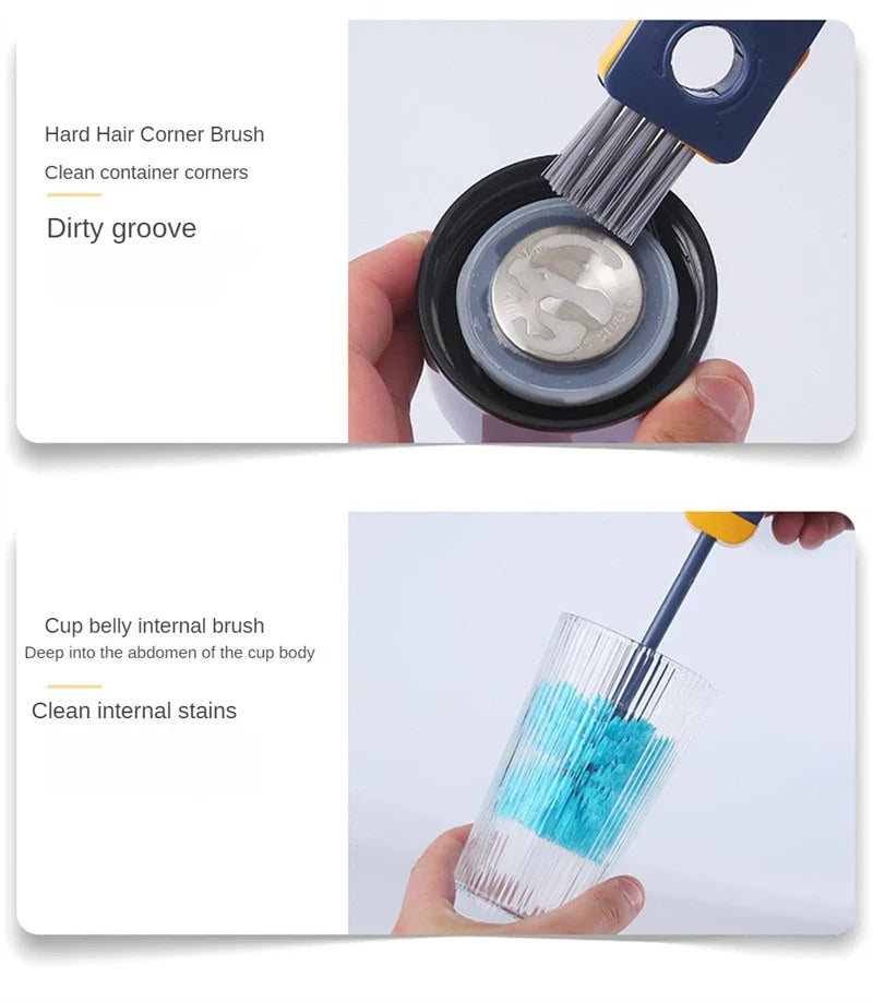 Trendha 4-in-1 Bottle Gap Cleaner Brush with U-shaped silicone scrubber, angled corner brush, and twisted wire gap brush for comprehensive cup and bottle cleaning