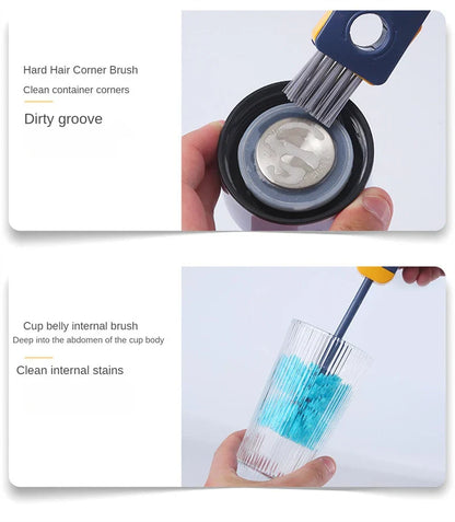 Trendha 4-in-1 Bottle Gap Cleaner Brush with U-shaped silicone scrubber, angled corner brush, and twisted wire gap brush for comprehensive cup and bottle cleaning