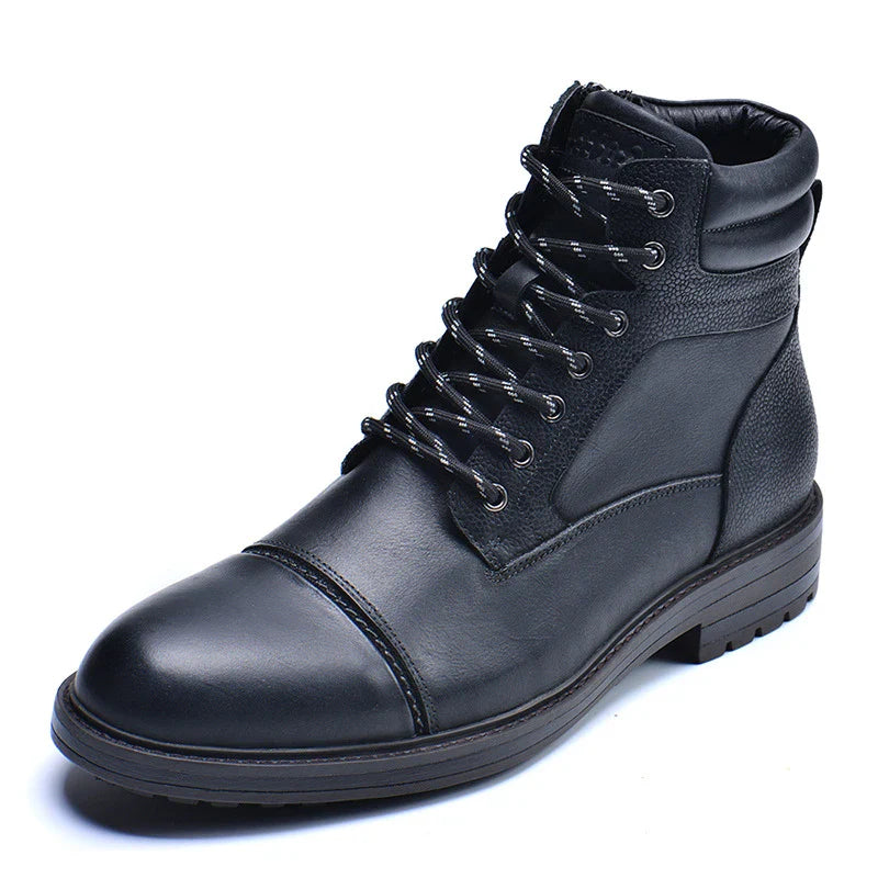 A pair of durable, stylish cowhide leather men's boots in a classic British design