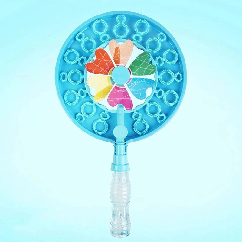 Colourful and durable bubble-blowing windmill wand for enchanting outdoor fun