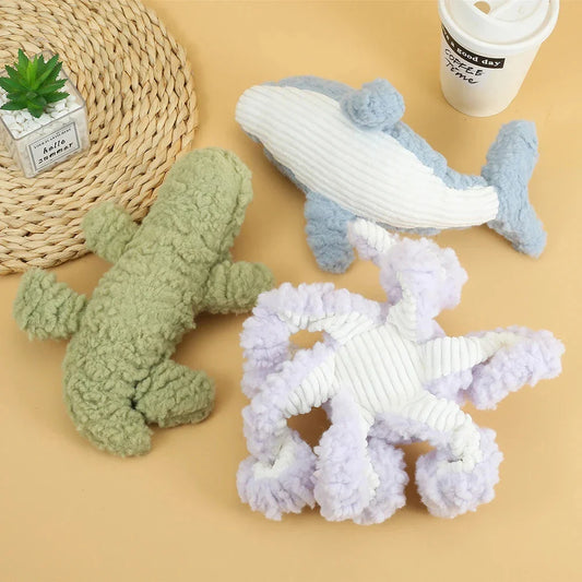 Durable plush squeaky crocodile-shaped dog toy made of premium fleece for safe, engaging playtime