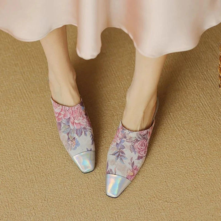 Elegant suede mule slippers with a chic 3cm square heel, designed for everyday comfort and style